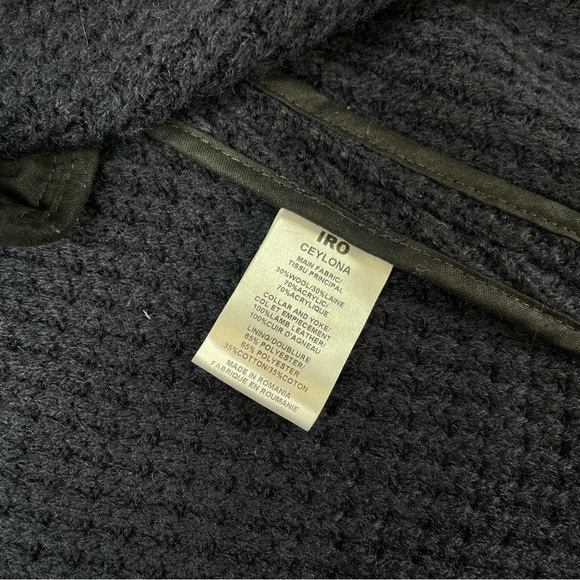 IRO Ceylona Navy Blue Waffle Pattern Knit Black Quilted Leather Edgy Zip Blazer - Picture 12 of 15